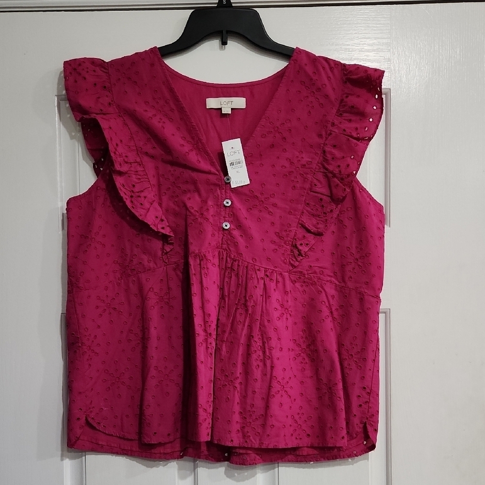LOFT Pink Blouse with Elegant Ruffles Size XLarge